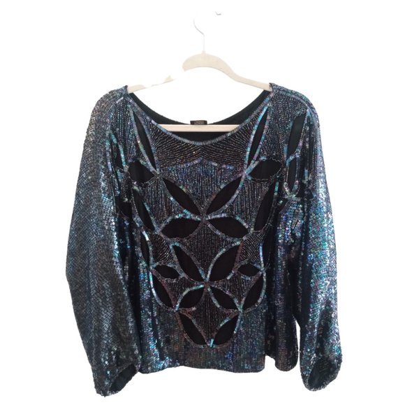 Vintage Sequin Silk Top - Picture 1 of 3